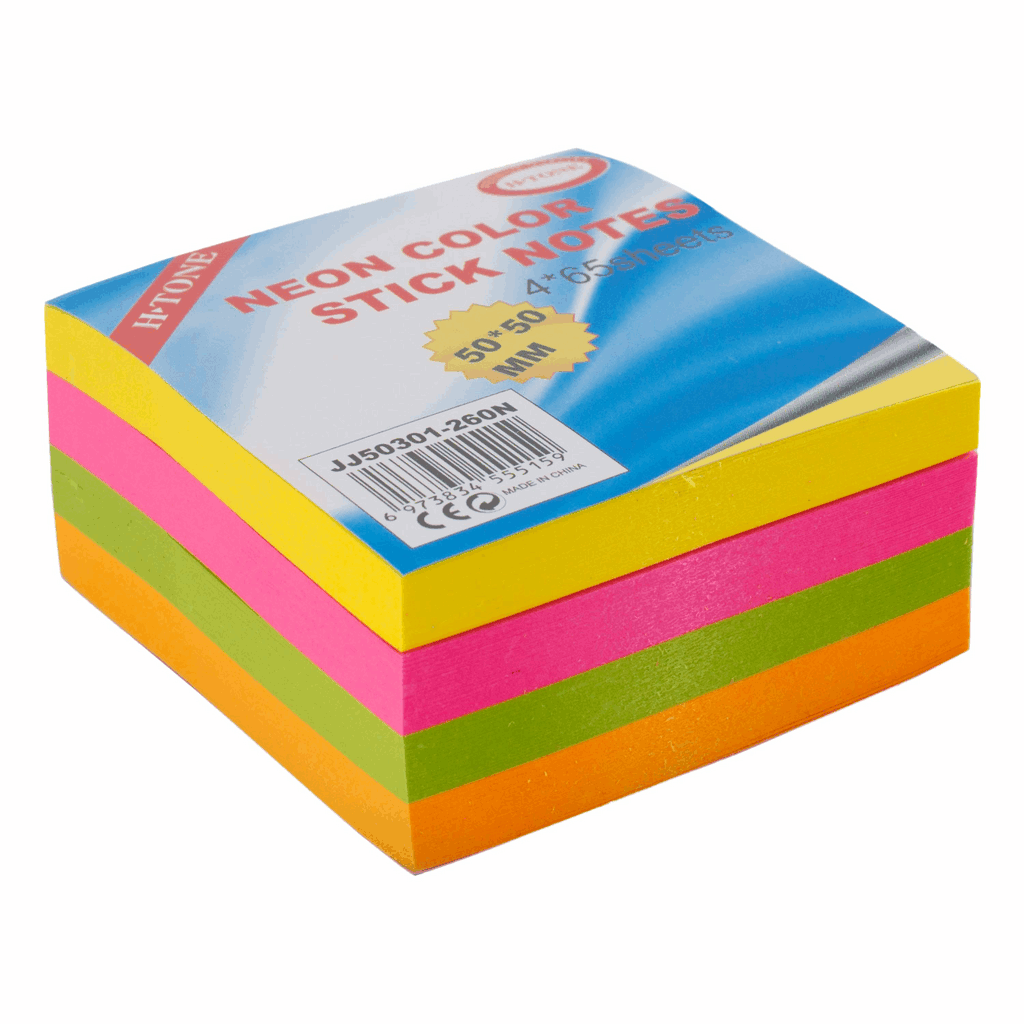 Стікери для нотаток 50х50 мм, 260 арк., 4 кольори по 65 арк., Неон H-Tone (JJ50301-260N)